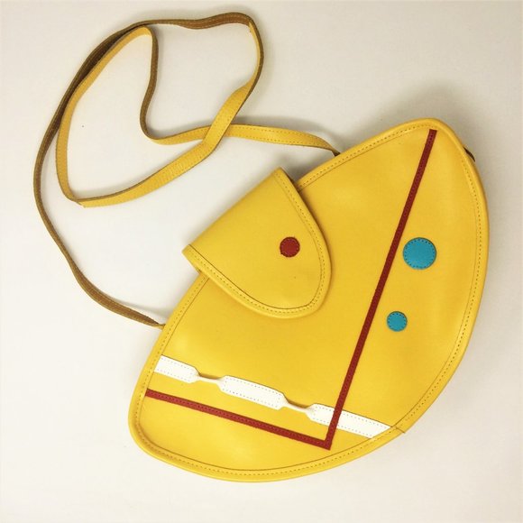 Vintage Handbags - Vintage 1980's Yellow Leather Crossbody Bag